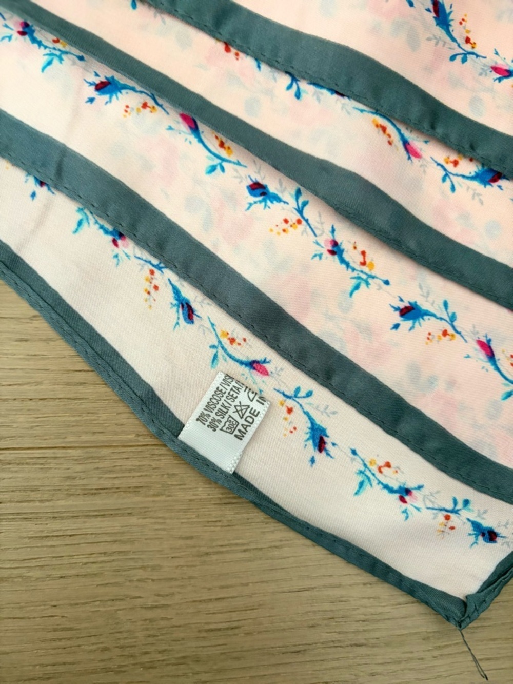 Floral Pink Silk Scarf with Green & Red Accent - Picture 5 of 8